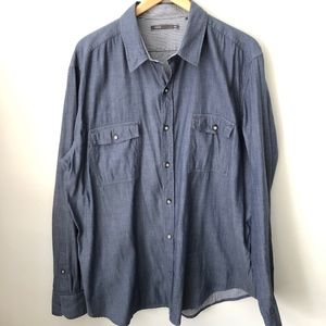 VINCE. Men's 2XL Blue Chambray Long Sleeve Shirt